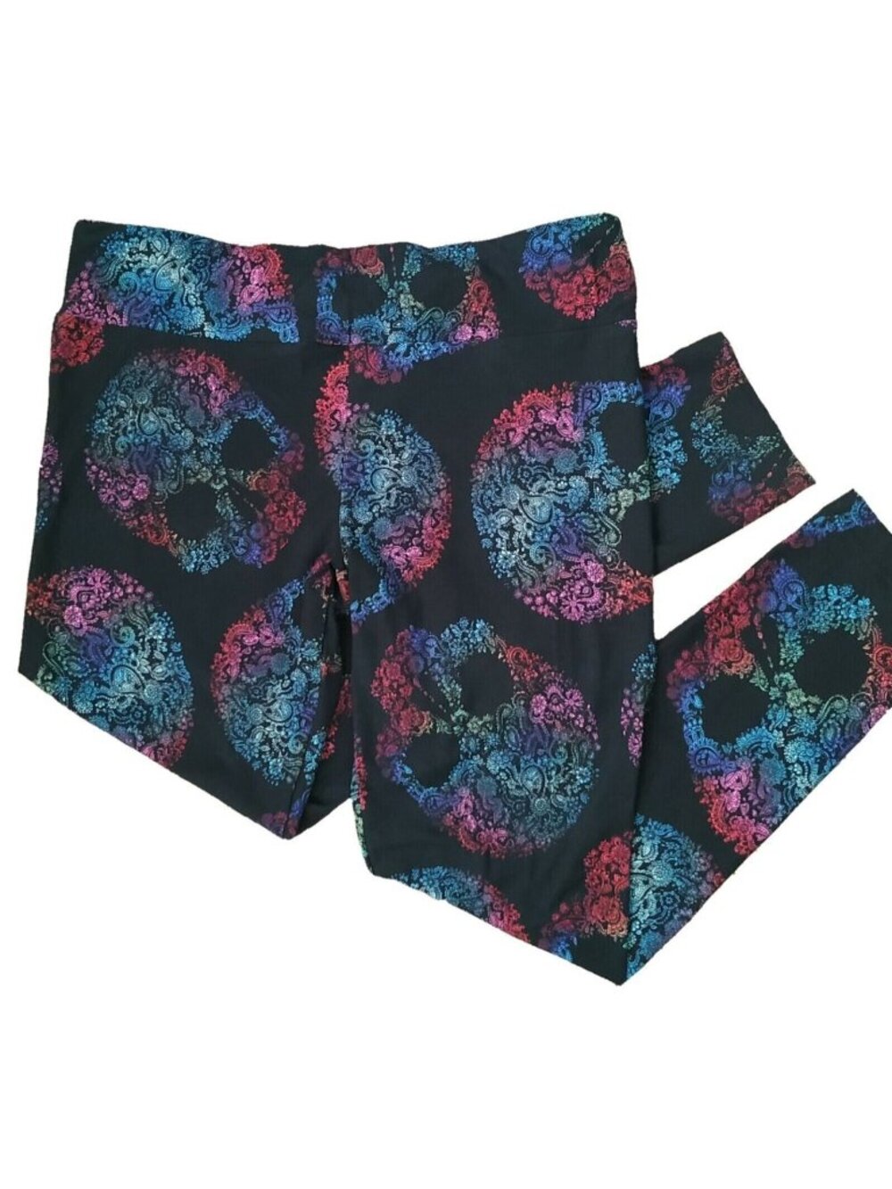 NOBO High Waist Skull Leggings size M Medium Sueded Black Colorful Halloween
